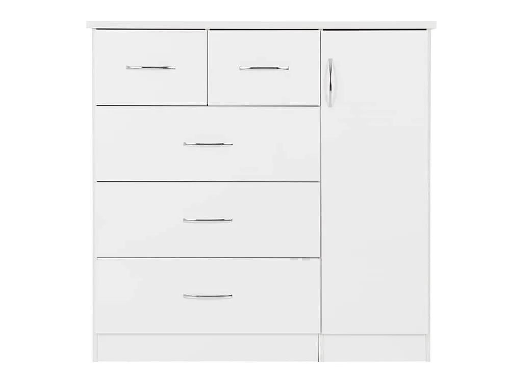 Seconique Seconique Nevada White High Gloss 1 Door 5 Drawer Chest of Drawers