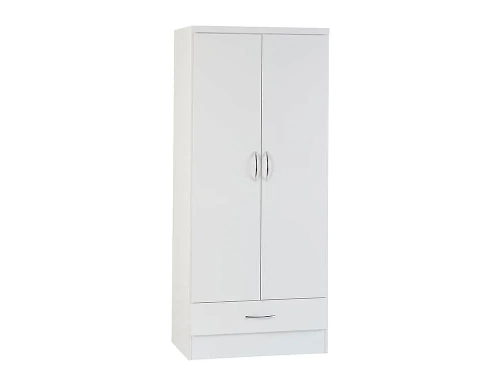 Seconique Seconique Nevada White High Gloss 2 Door 1 Drawer Double Wardrobe