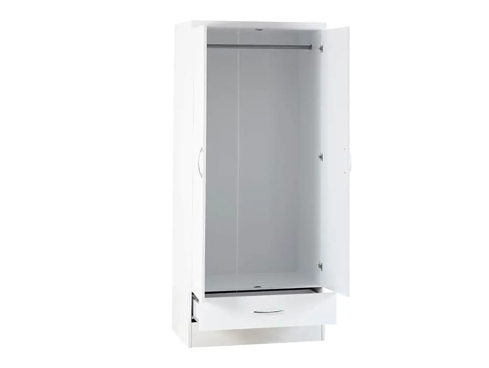 Seconique Seconique Nevada White High Gloss 2 Door 1 Drawer Wardrobe