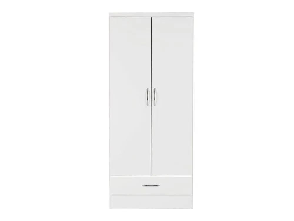 Seconique Seconique Nevada White High Gloss 2 Door 1 Drawer Double Wardrobe