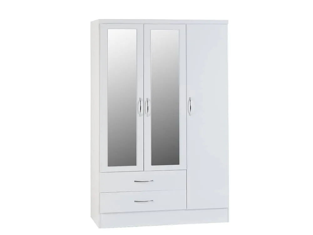 Seconique Seconique Nevada White High Gloss 3 Door 2 Drawer Mirrored Wardrobe