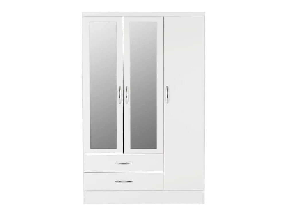 Seconique Seconique Nevada White High Gloss 3 Door 2 Drawer Mirrored Wardrobe