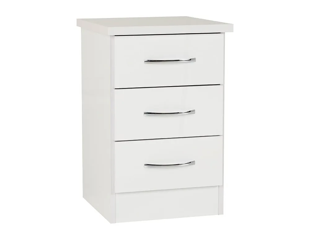 Seconique Seconique Nevada White High Gloss 3 Drawer Bedside Table