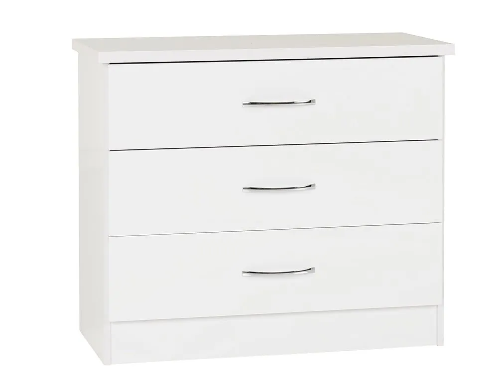 Seconique Seconique Nevada White High Gloss 3 Drawer Low Chest of Drawers