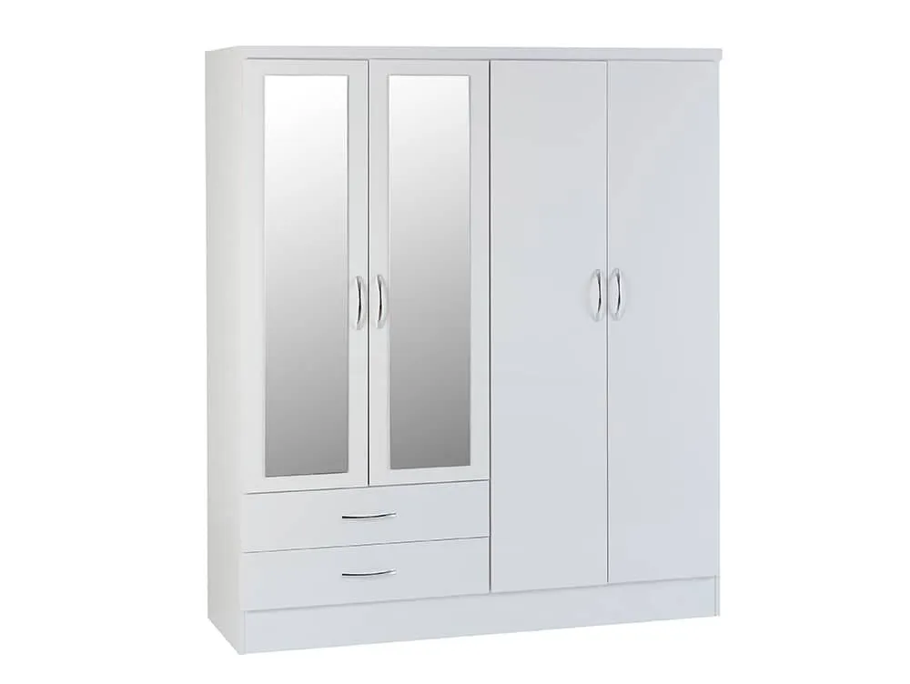 Seconique Seconique Nevada White High Gloss 4 Door 2 Drawer Mirrored Wardrobe