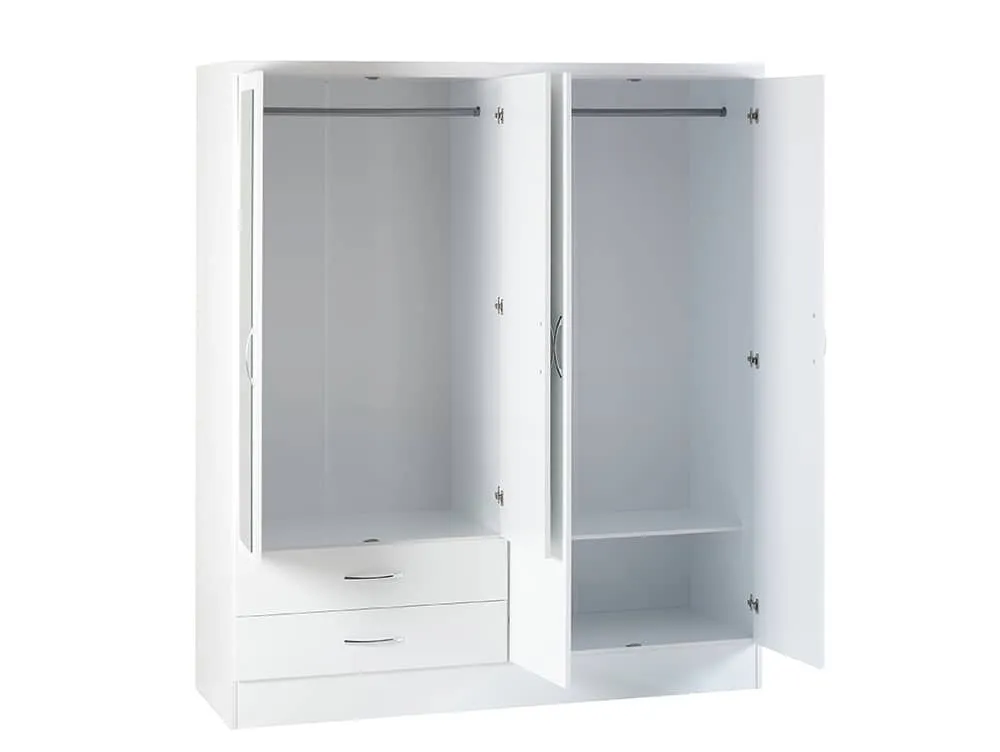 Seconique Seconique Nevada White High Gloss 4 Door 2 Drawer Mirrored Wardrobe