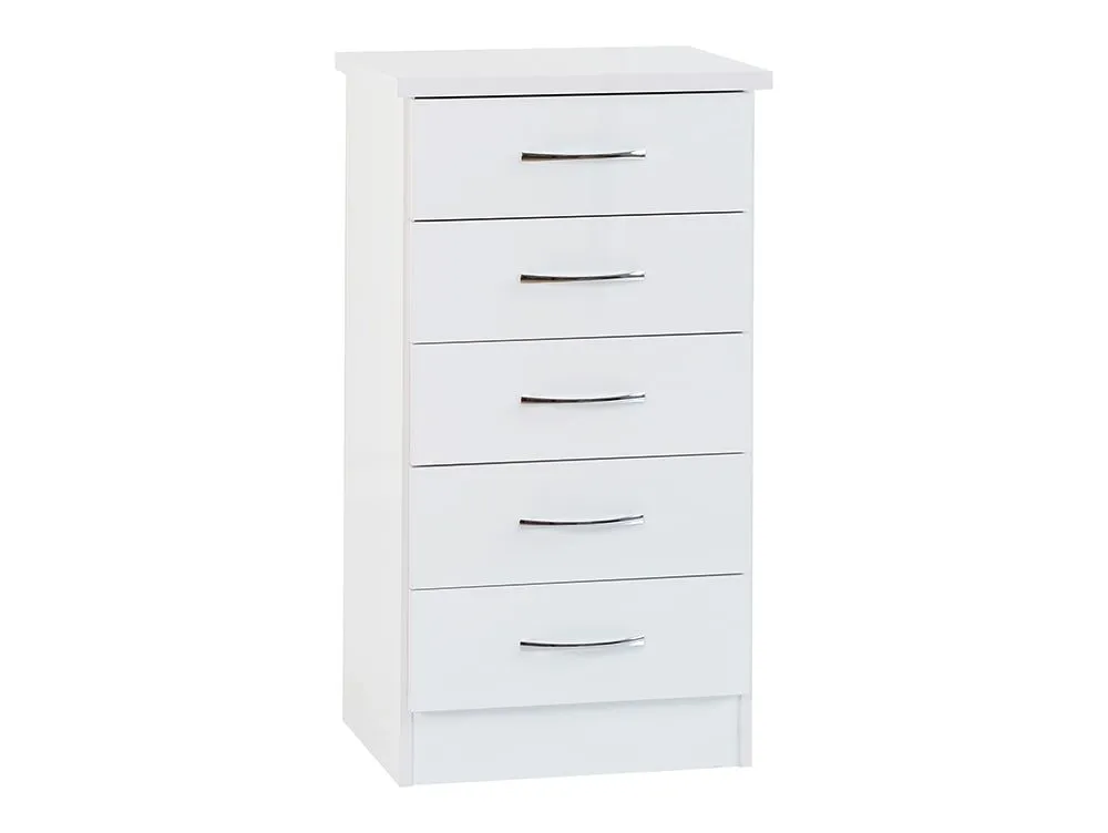 Seconique Seconique Nevada White High Gloss 5 Drawer Chest of Drawers