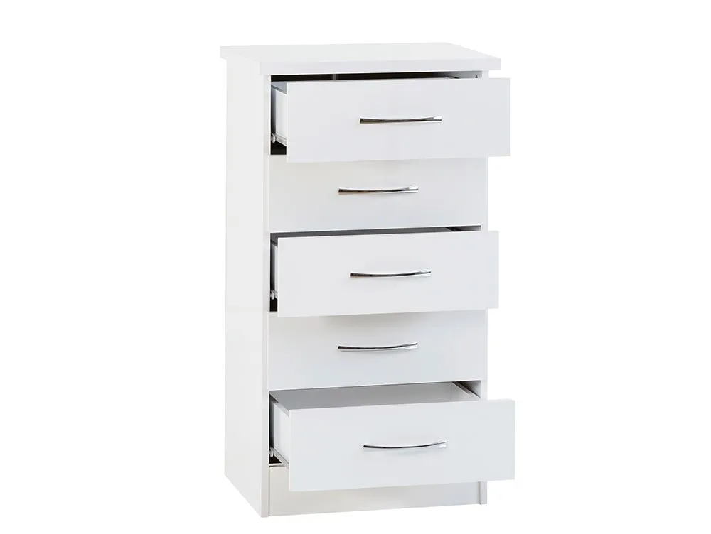 Seconique Seconique Nevada White High Gloss 5 Drawer Chest of Drawers