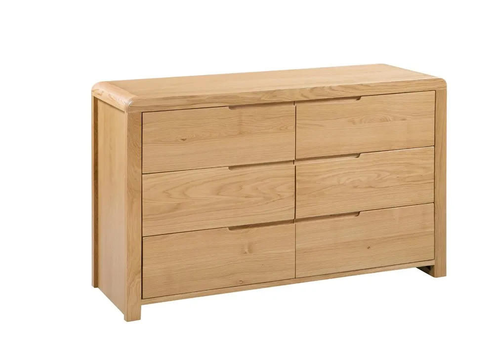 Julian Bowen Julian Bowen Curve 6 Drawer Wide Oak Chest of Drawers (Assembled)