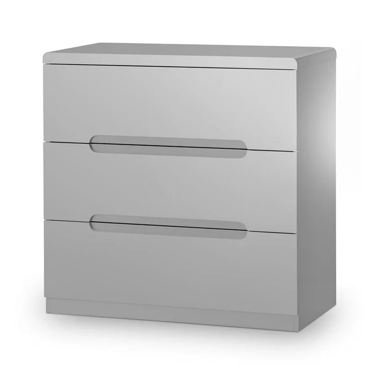 Julian Bowen Julian Bowen Manhattan Grey High Gloss 3 Drawer Low Chest of Drawers