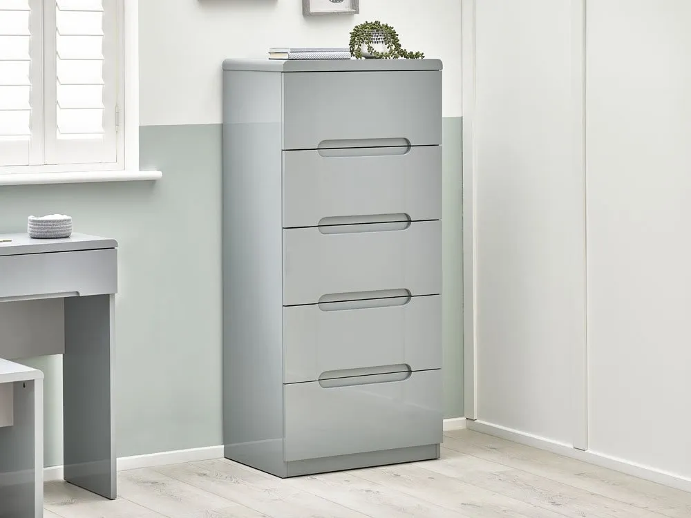 Julian Bowen Julian Bowen Manhattan Grey High Gloss 5 Drawer Tall Narrow Chest of Drawers