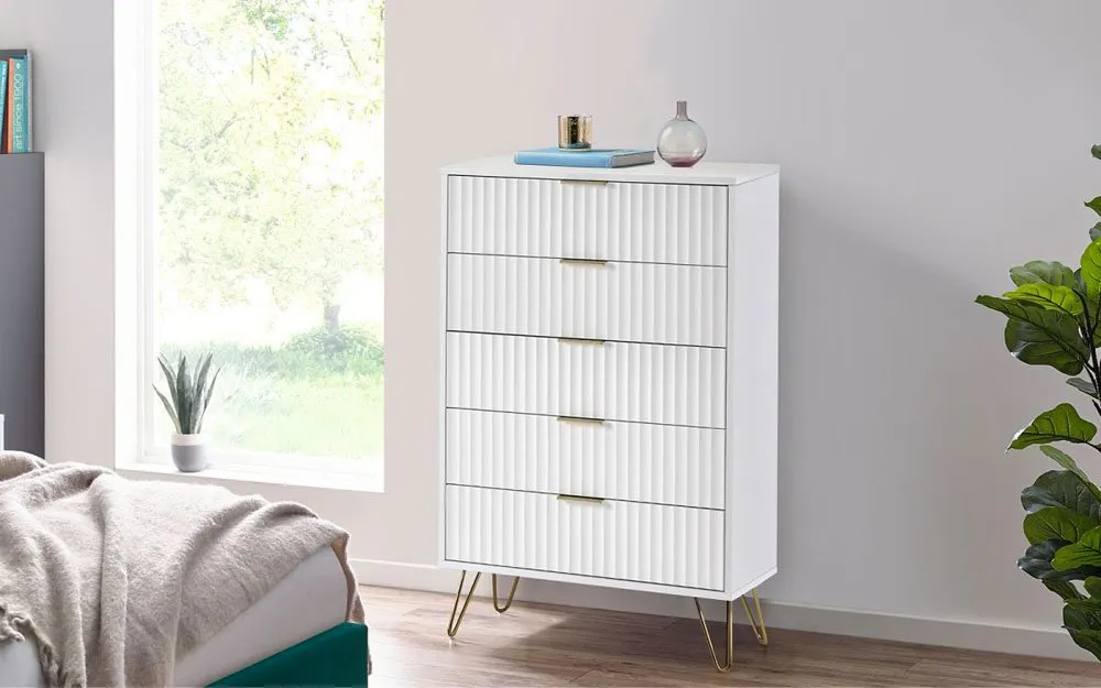 Julian Bowen Julian Bowen Murano Matte White 5 Drawer Chest of Drawers