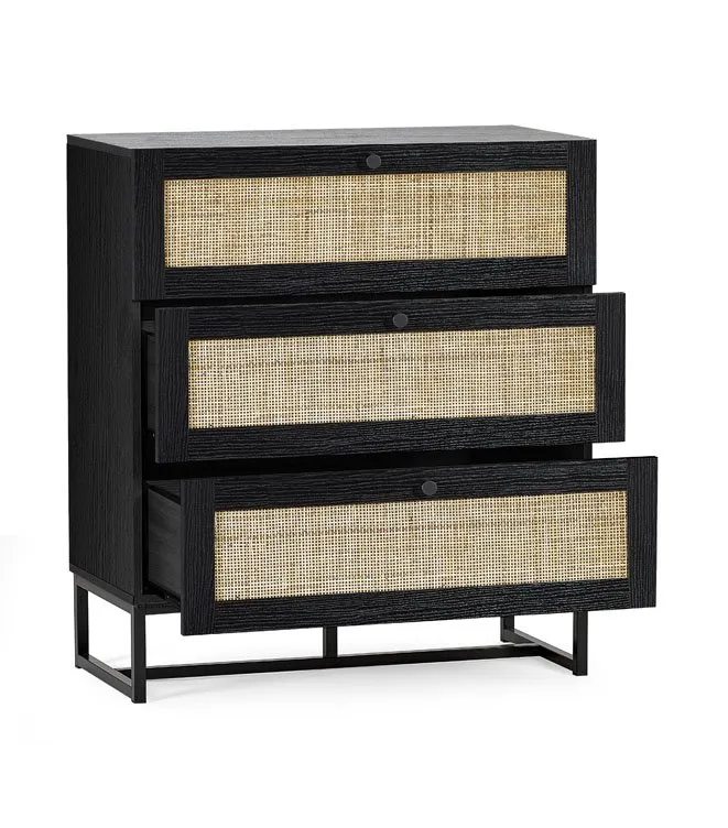 Julian Bowen Julian Bowen Padstow Black and Rattan 3 Drawer Chest of Drawers