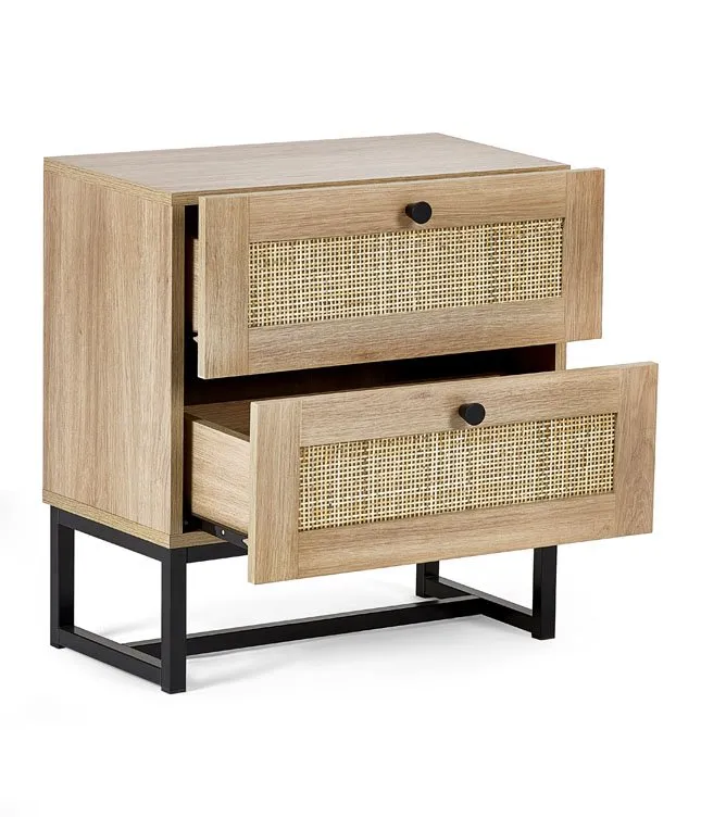 Julian Bowen Julian Bowen Padstow Rattan and Oak 2 Drawer Bedside Table