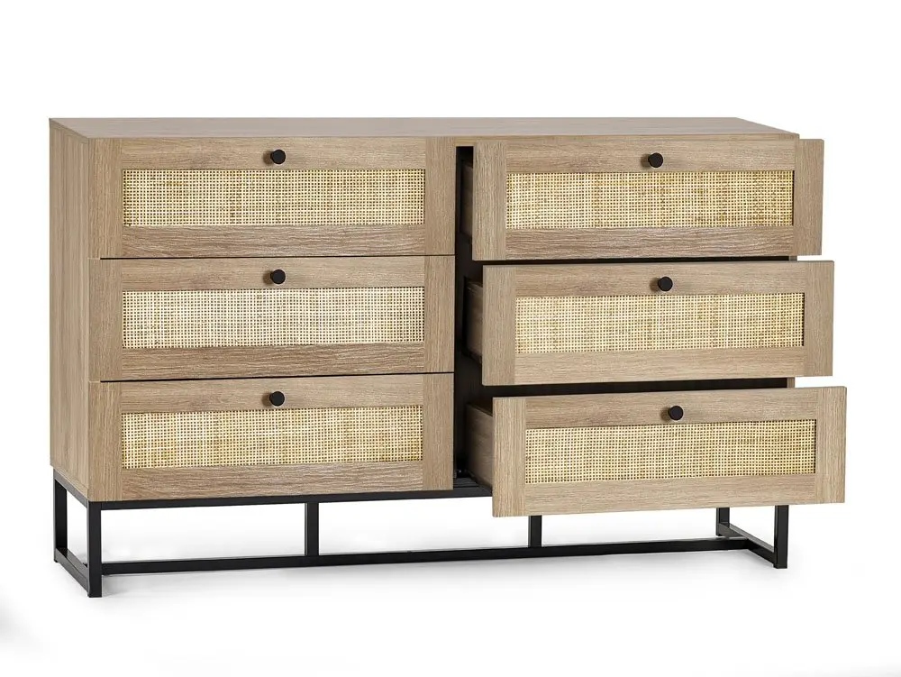 Julian Bowen Julian Bowen Padstow Rattan and Oak 6 Drawer Chest of Drawers