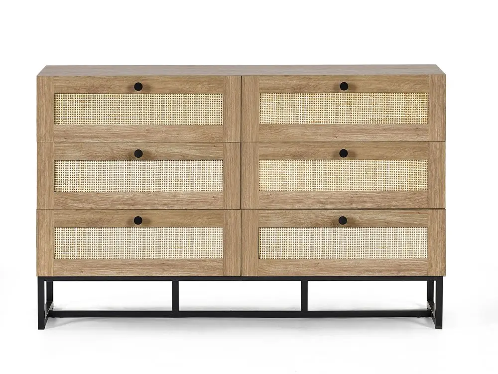 Julian Bowen Julian Bowen Padstow Rattan and Oak 6 Drawer Chest of Drawers