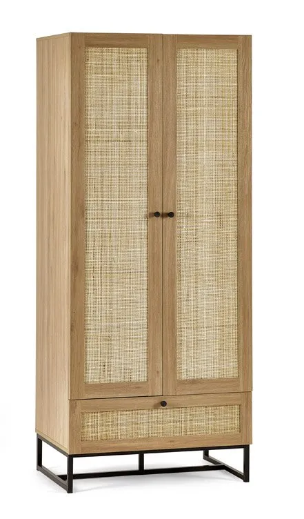 Julian Bowen Julian Bowen Padstow Rattan and Oak 2 Door 1 Drawer Wardrobe