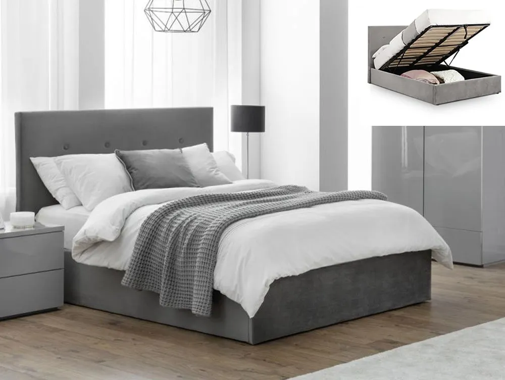 Julian Bowen Julian Bowen Shoreditch 4ft6 Double Grey Velvet Fabric Ottoman Bed Frame