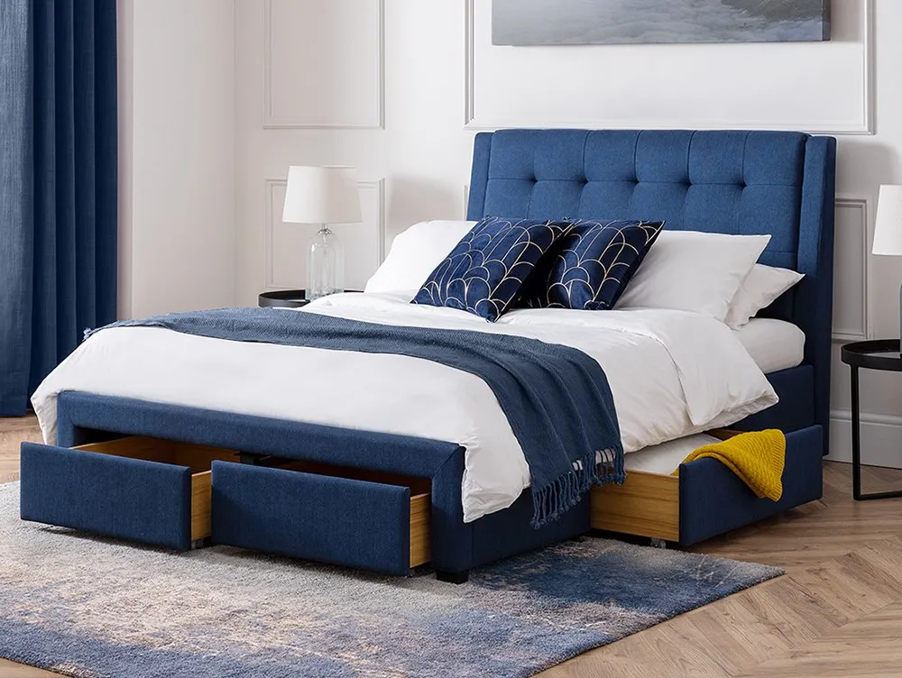 Julian Bowen Julian Bowen Fullerton 6ft Super King Size Blue Fabric 4 Drawer Bed Frame