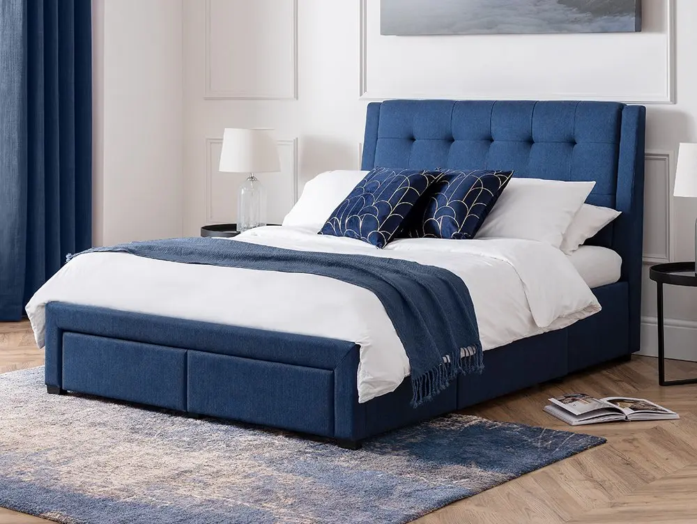 Julian Bowen Julian Bowen Fullerton 6ft Super King Size Blue Fabric 4 Drawer Bed Frame