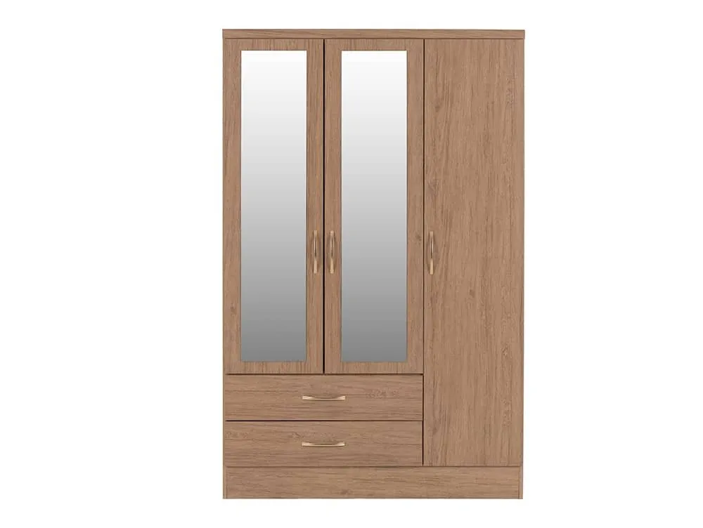 Seconique Seconique Nevada Rustic Oak 3 Door 2 Drawer Mirrored Triple Wardrobe