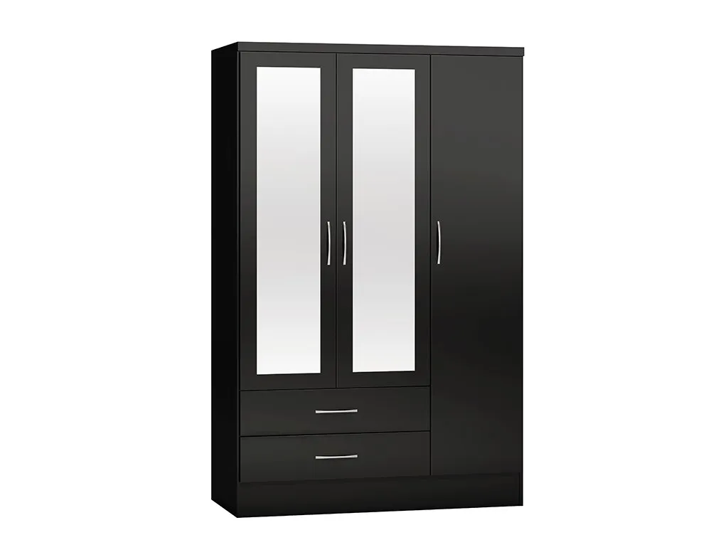 Seconique Seconique Nevada Black High Gloss 3 Door 2 Drawer Mirrored Wardrobe