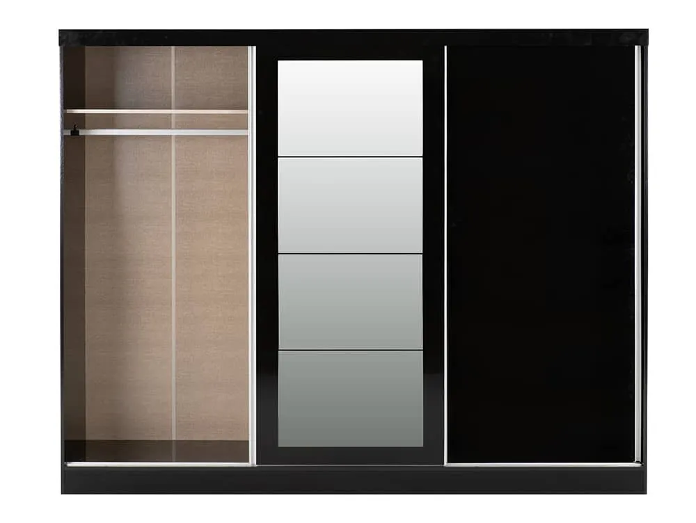 Seconique Seconique Nevada Black High Gloss Sliding Mirrored Triple Wardrobe