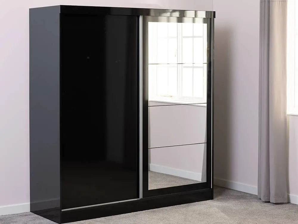 Seconique Seconique Nevada Black High Gloss Sliding Mirrored Wardrobe