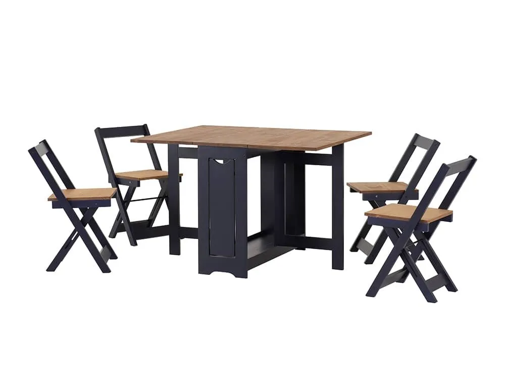 Seconique Seconique Santos Butterfly Navy Blue and Pine Dining Table and 4 Chairs