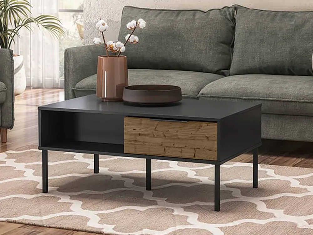 Seconique Seconique Madrid Acacia and Black 2 Drawer Coffee Table