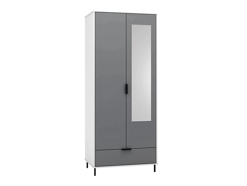 Seconique Seconique Madrid Grey Gloss and White 2 Door 1 Drawer Mirrored Wardrobe