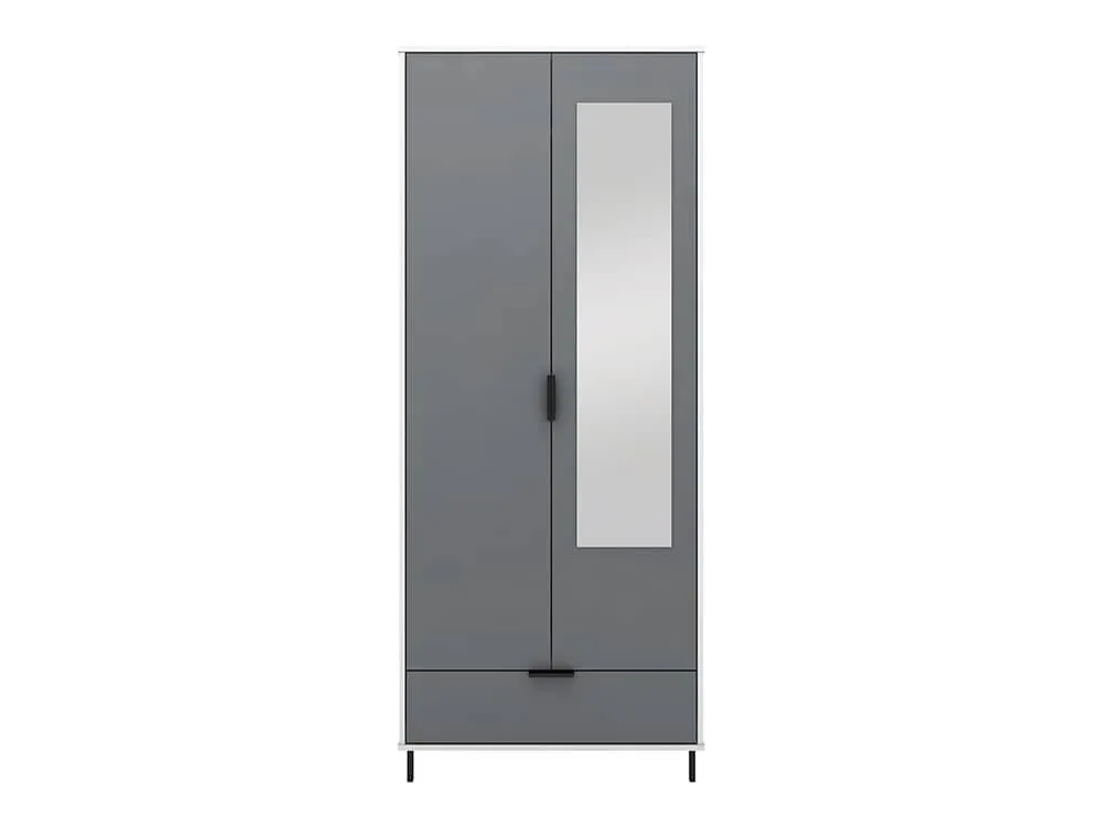 Seconique Seconique Madrid Grey Gloss and White 2 Door 1 Drawer Mirrored Wardrobe