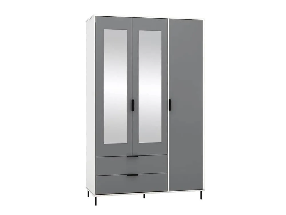 Seconique Seconique Madrid Grey Gloss and White 3 Door 2 Drawer Mirrored Wardrobe