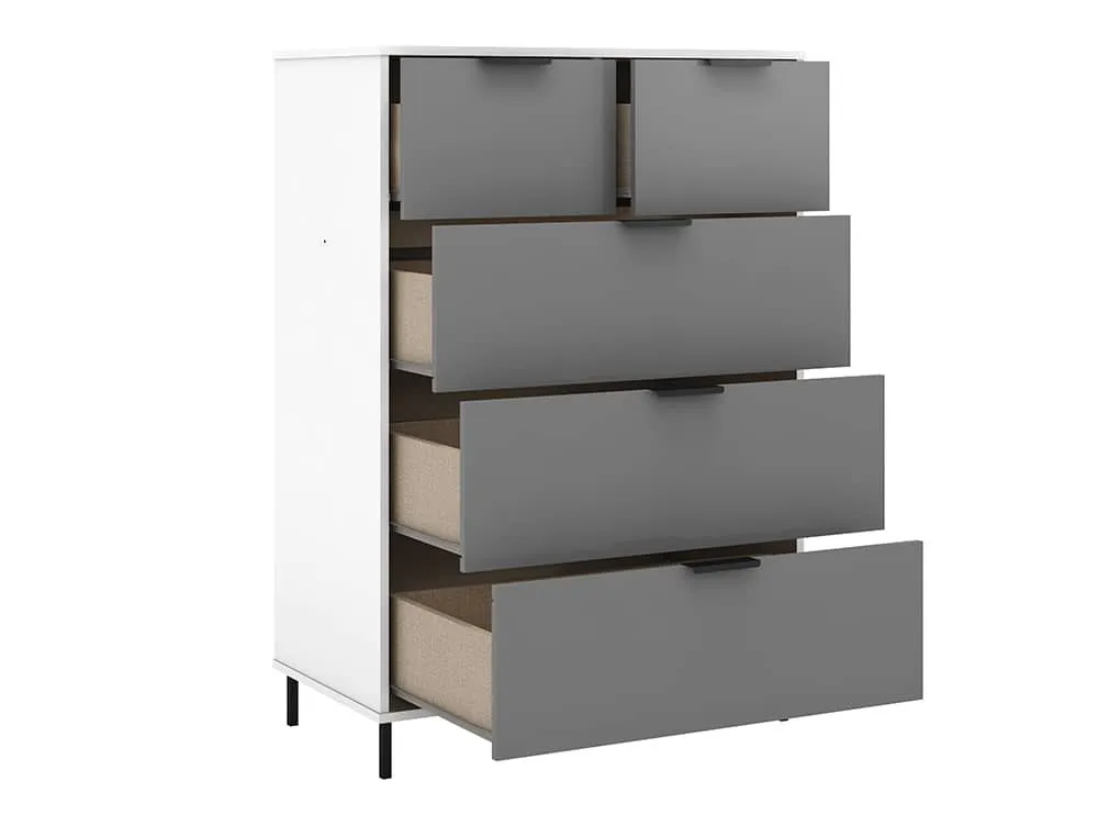 Seconique Seconique Madrid Grey Gloss and White 3+2 Drawer Chest of Drawers