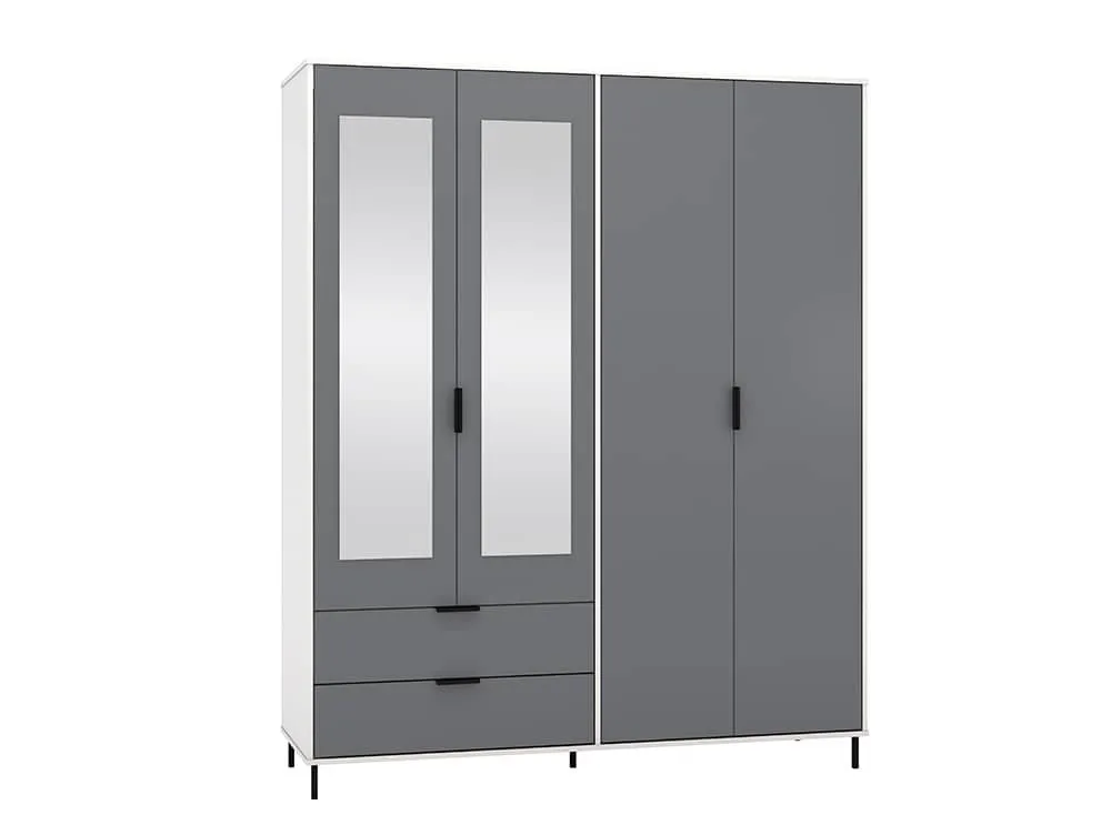 Seconique Seconique Madrid Grey Gloss and White 4 Door 2 Drawer Mirrored Wardrobe