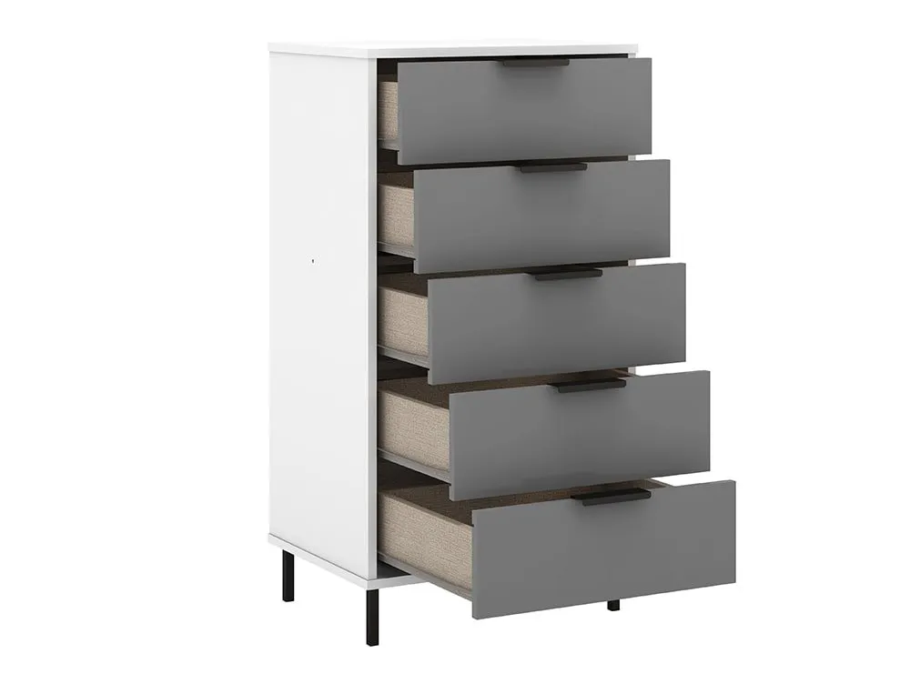 Seconique Seconique Madrid Grey Gloss and White 5 Drawer Chest of Drawers