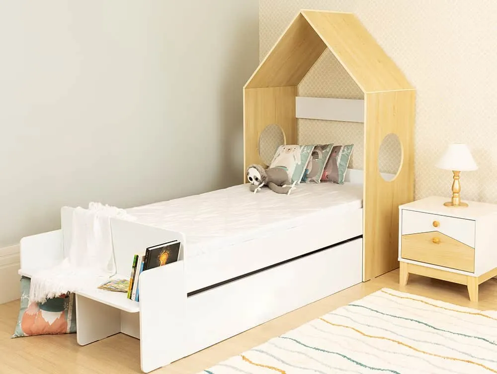 Seconique Seconique Cody 3ft Single White and Pine 1 Drawer House Bed Frame