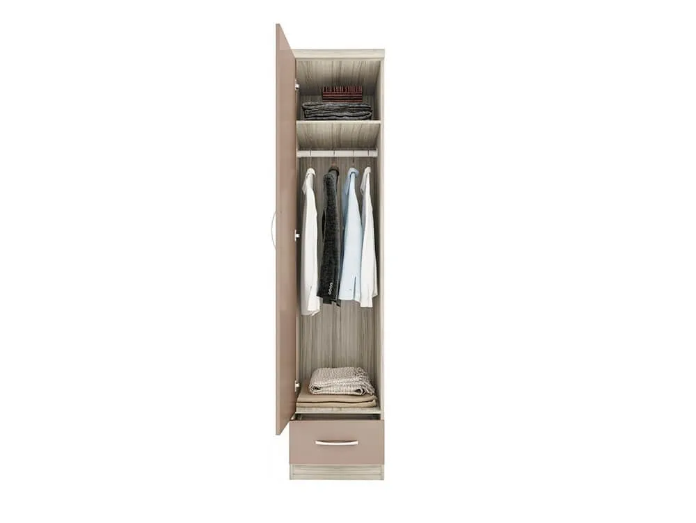 Seconique Seconique Nevada Oyster Gloss and Oak 1 Door 1 Drawer Wardrobe