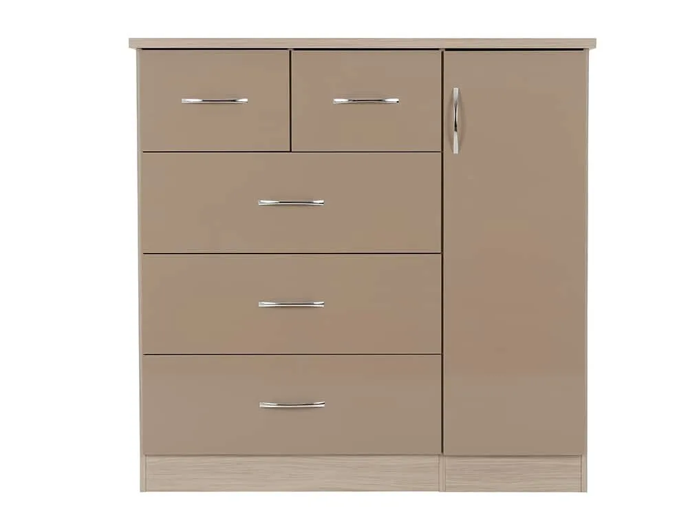 Seconique Seconique Nevada Oyster Gloss and Oak 1 Door 5 Drawer Chest of Drawers