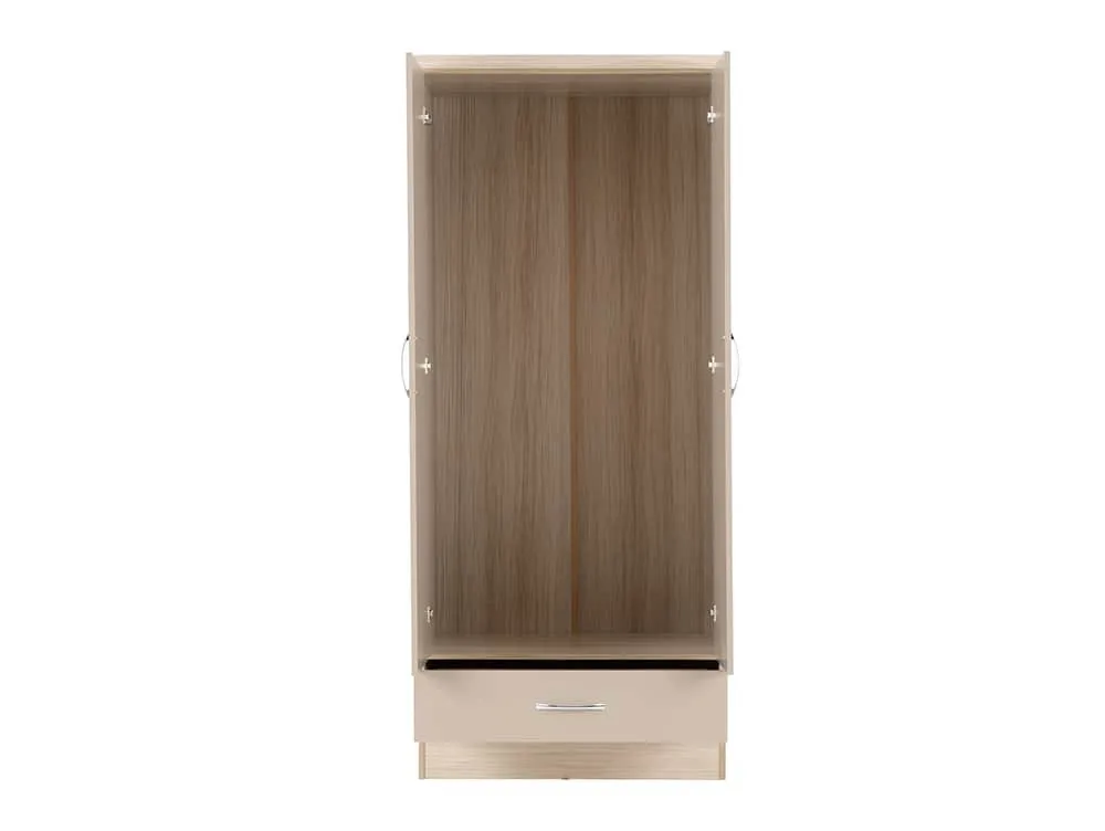 Seconique Seconique Nevada Oyster Gloss and Oak 2 Door 1 Drawer Mirrored Wardrobe