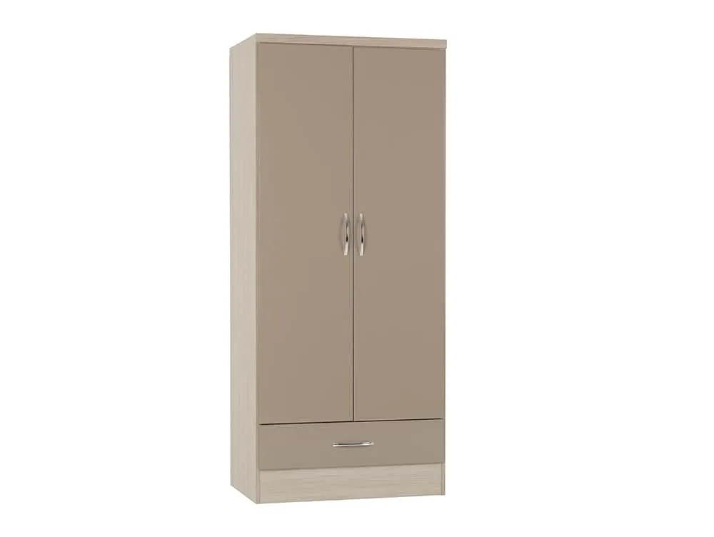 Seconique Seconique Nevada Oyster Gloss and Oak 2 Door 1 Drawer Wardrobe