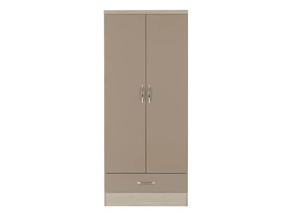 Seconique Seconique Nevada Oyster Gloss and Oak 2 Door 1 Drawer Wardrobe