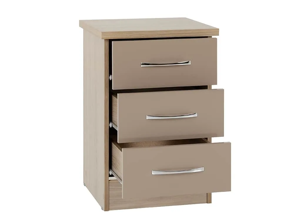 Seconique Seconique Nevada Oyster Gloss and Oak 3 Drawer Bedside Table