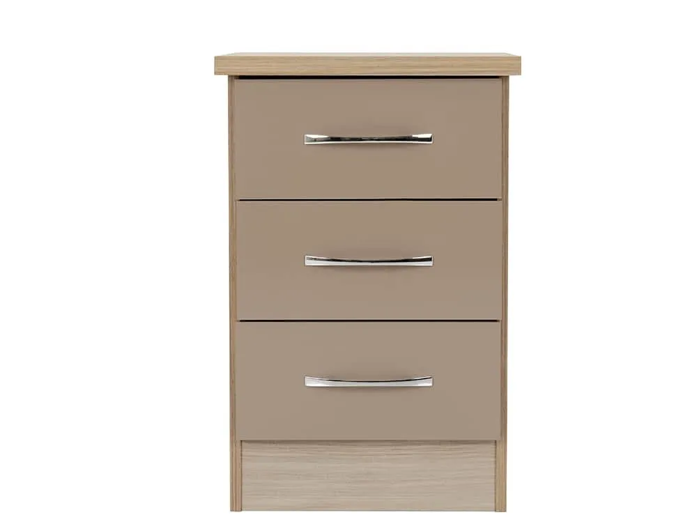 Seconique Seconique Nevada Oyster Gloss and Oak 3 Drawer Bedside Table