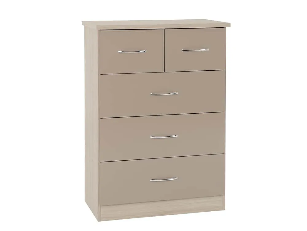 Seconique Seconique Nevada Oyster Gloss and Oak 3+2 Drawer Chest of Drawers