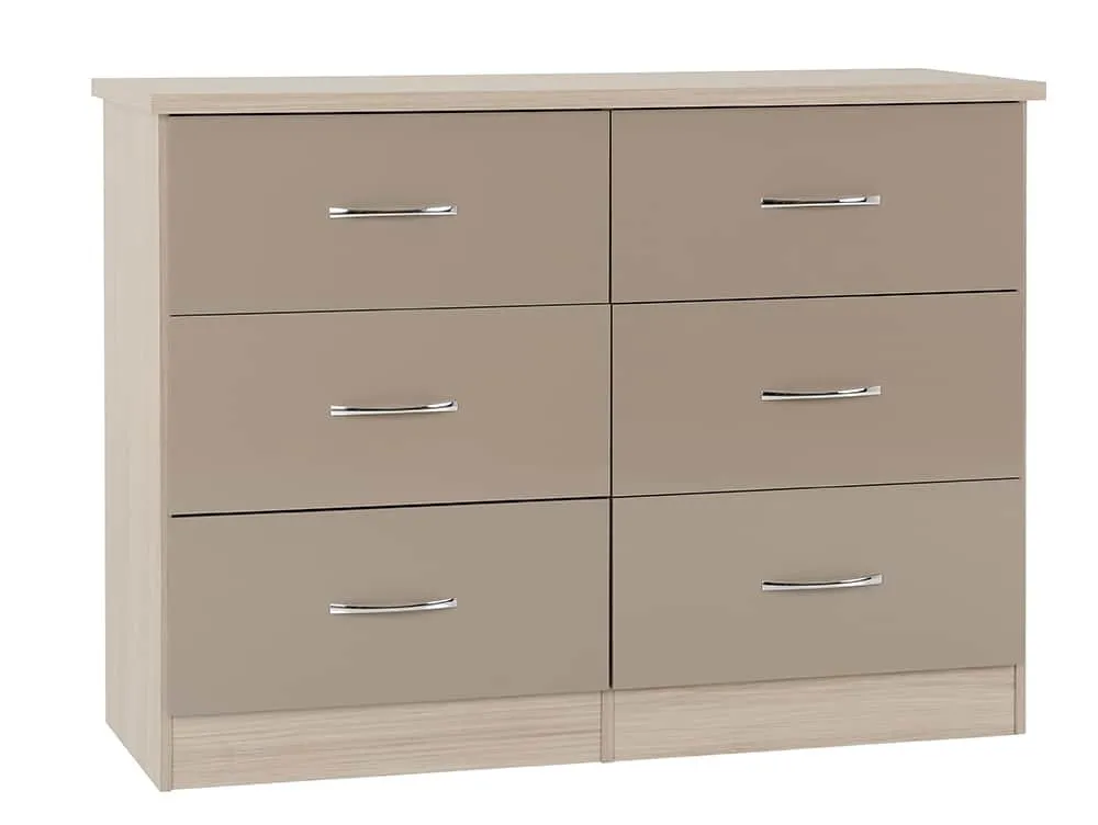 Seconique Seconique Nevada Oyster Gloss and Oak 3+3 Drawer Chest of Drawers