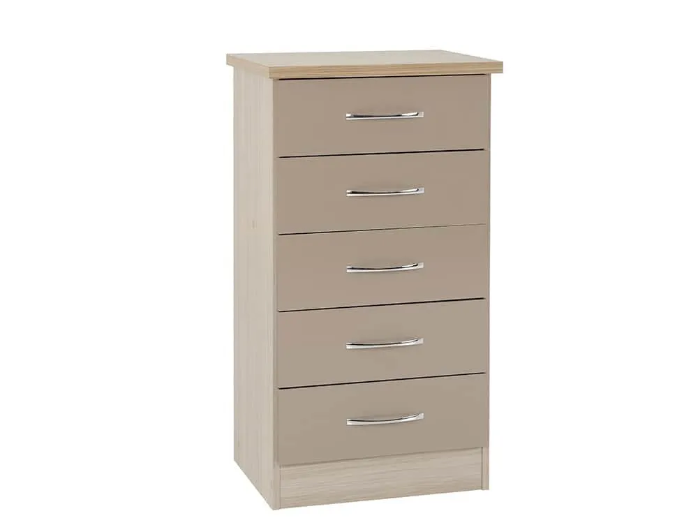 Seconique Seconique Nevada Oyster Gloss and Oak 5 Drawer Chest of Drawers