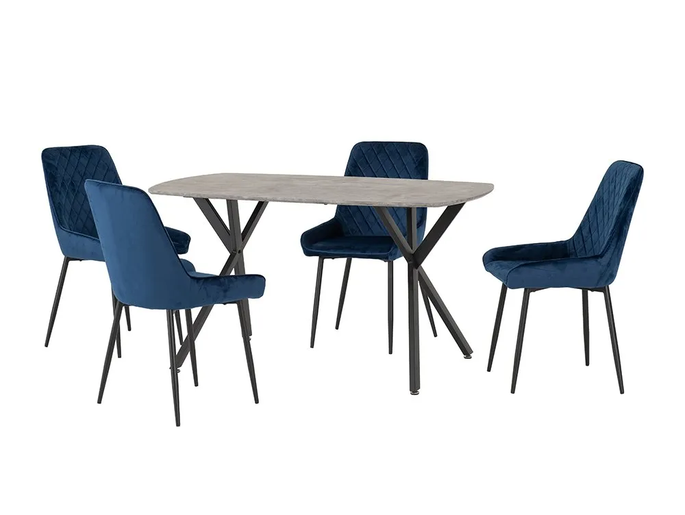 Seconique Seconique Athens Concrete Effect Dining Table with 4 Avery Blue Velvet Chairs