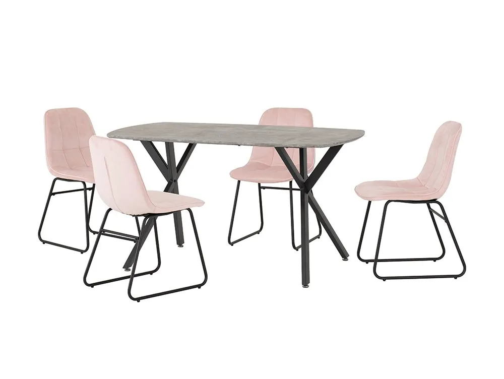Seconique Seconique Athens Concrete Effect Dining Table with 4 Lukas Pink Velvet Chairs