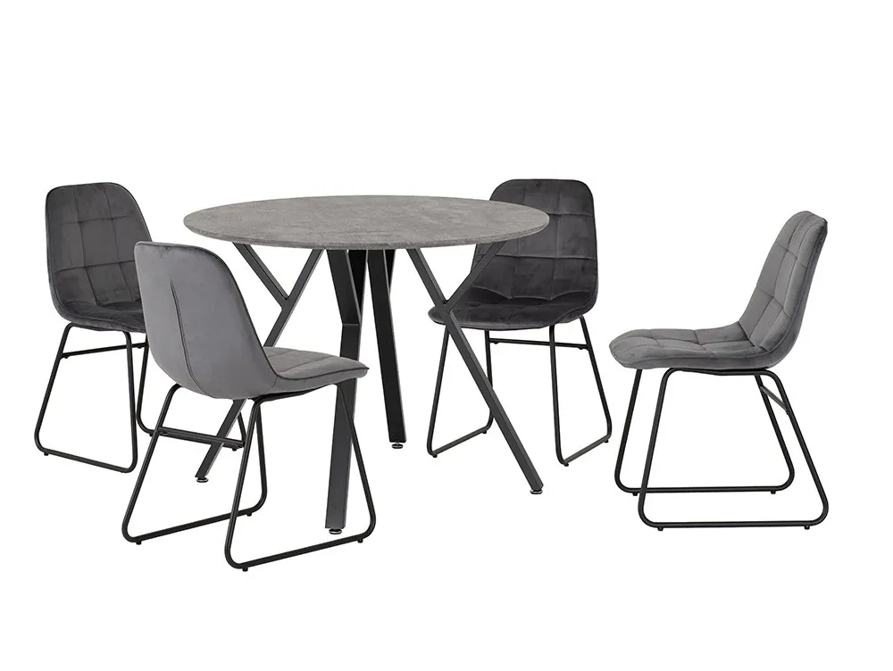 Seconique Seconique Athens Concrete Effect Round Dining Table with 4 Lukas Grey Velvet Chairs